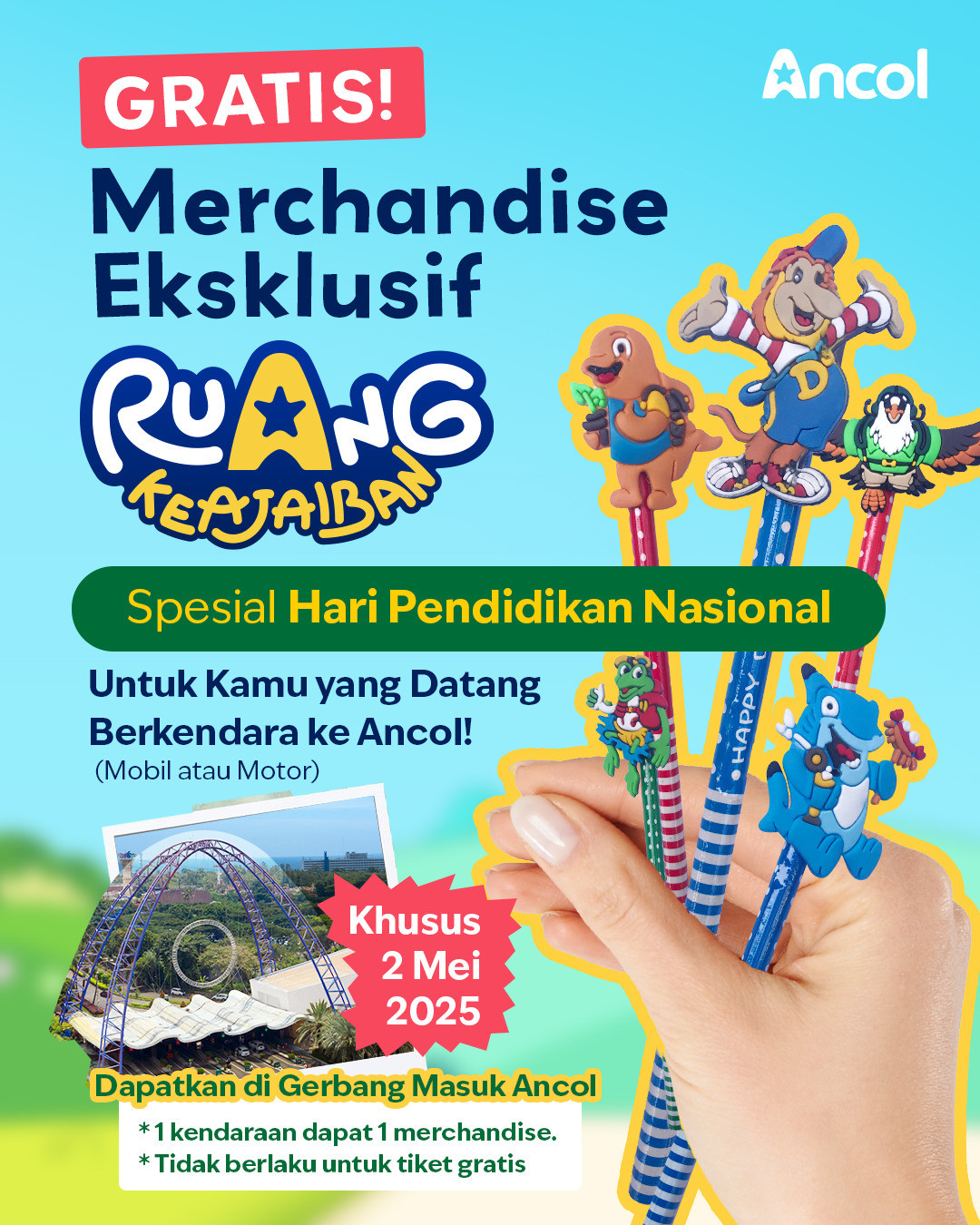 Ancol Gratiskan Merchandise Eksklusif di Hari Pendidikan Nasional, Ini Syaratnya