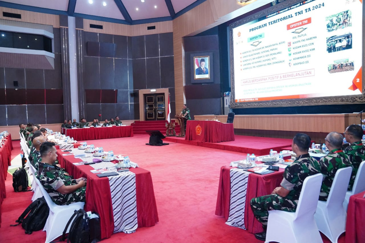 Aster Panglima TNI Pimpin Rapat Evaluasi Program Kerja dan Anggaran Bidang Teritorial TNI TA. 2024