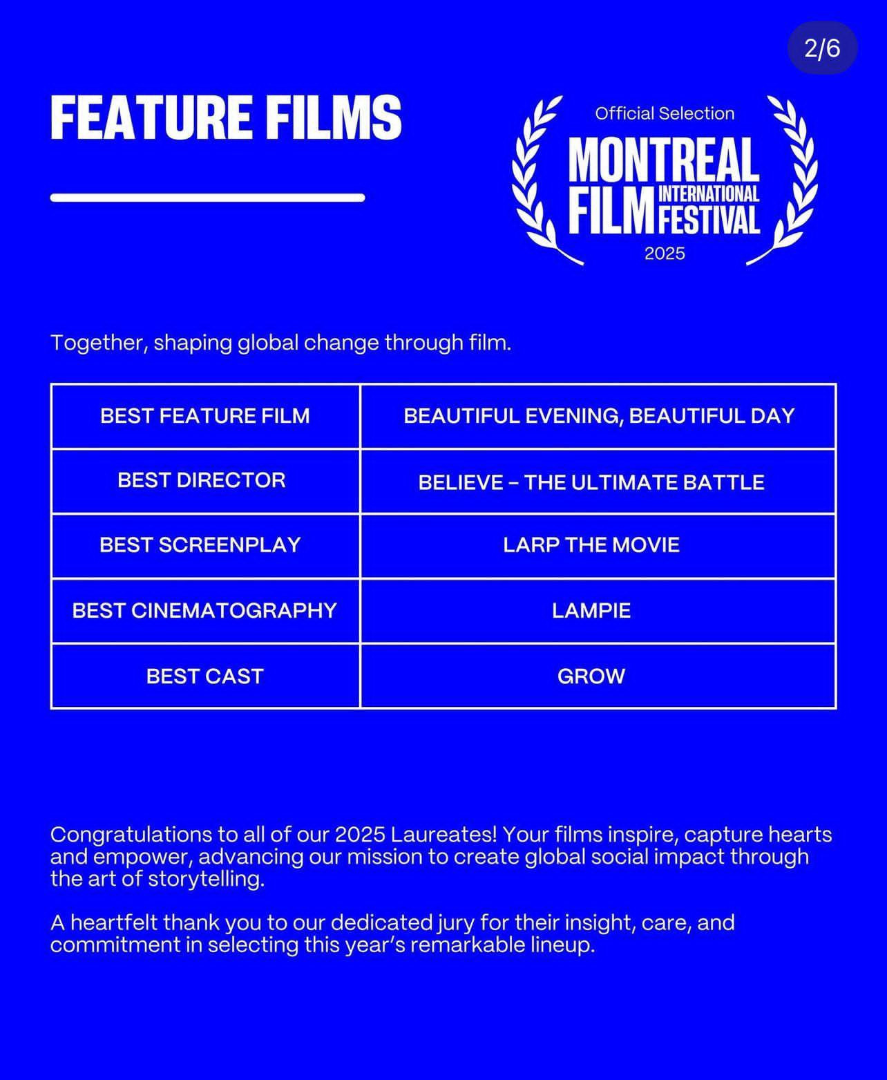 Film Believe Raih Juara Kategori Best Director di Festival Film Internasional Montreal 2025