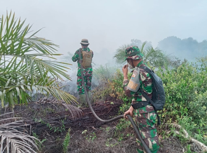 Gerak Cepat, Pos TNI Angkatan Laut Tanjung Datuk Bersama Tim Satgas Penanggulangan Karhutla Berhasil Padamkan Kebakaran Lahan Gambut