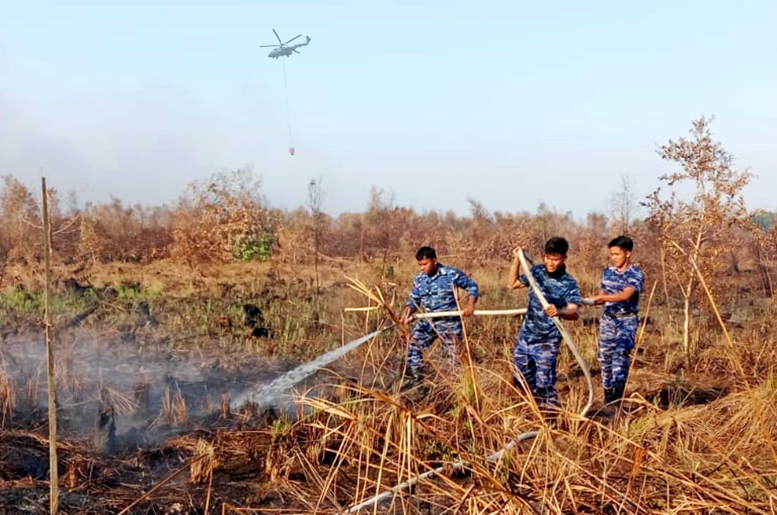 Gerak Cepat TNI AL, Personel Posbinter Pulau Penyengat Lanal Bintan Turun Tangan Padamkan Karhutla Cegah Api Meluas